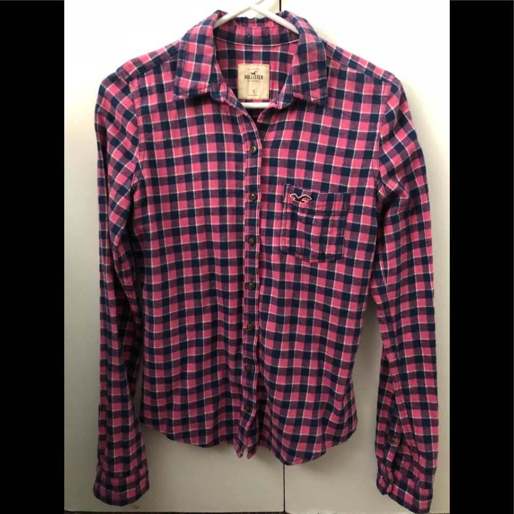 Hollister Pink/Navy Blue/White Flannel LS Shirt